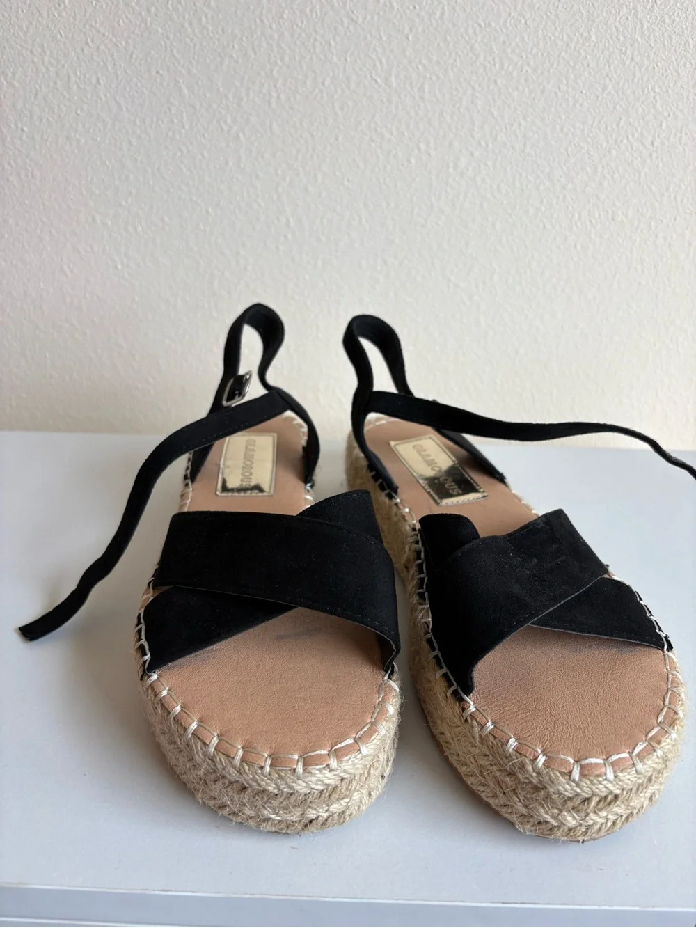 Black Espadrille Platform Sandal with Ankle Tie - Women